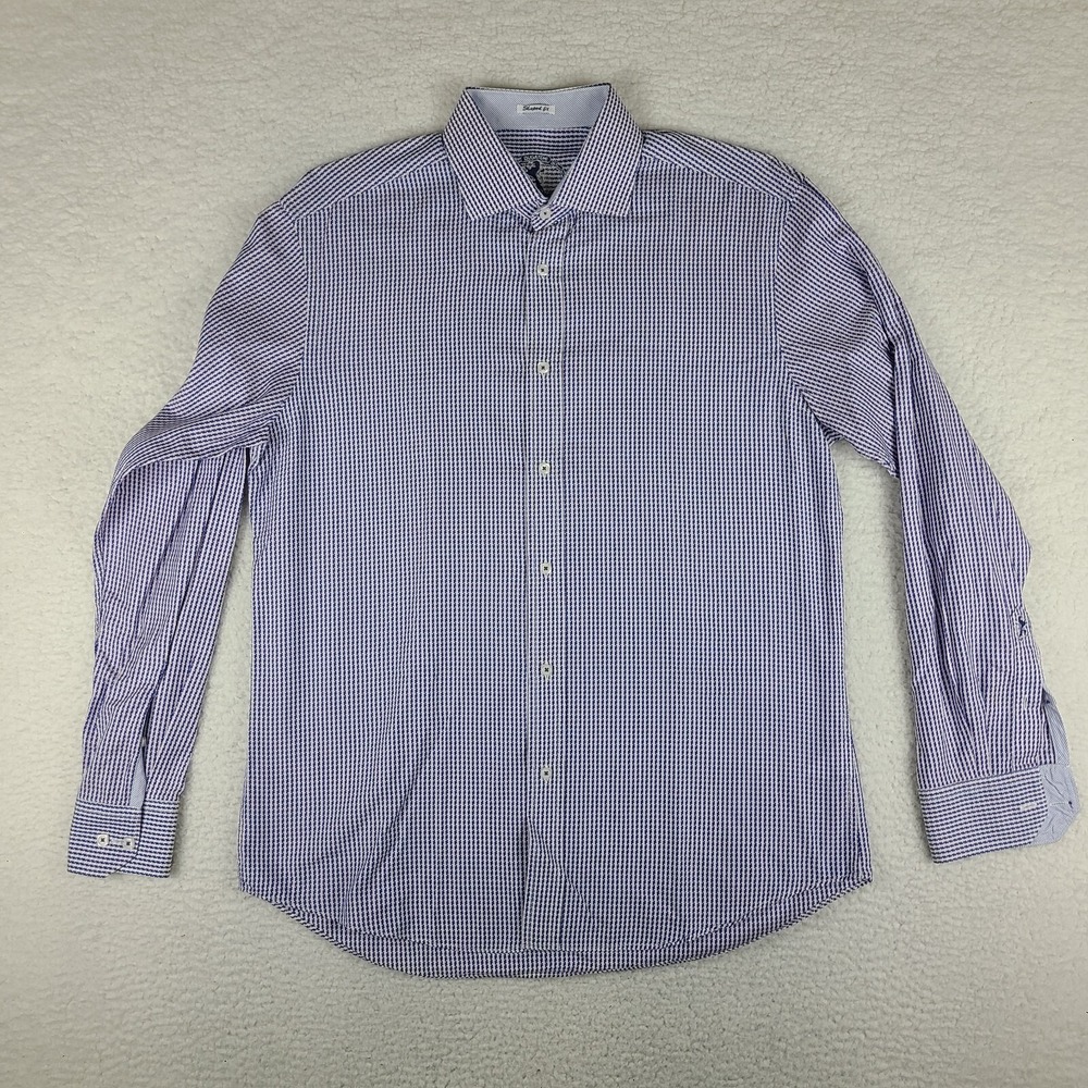 Bugatchi Uomo Shirt Mens‎ Large Blue Purple Geometric Shaped Fit Dress Button Up